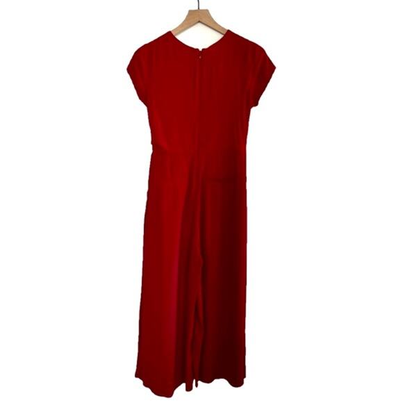 Maeve Anthropologie Grier Jumpsuit Red Crepe Rayon Cap Sleeves Tie Front Size 2P - Picture 5 of 13